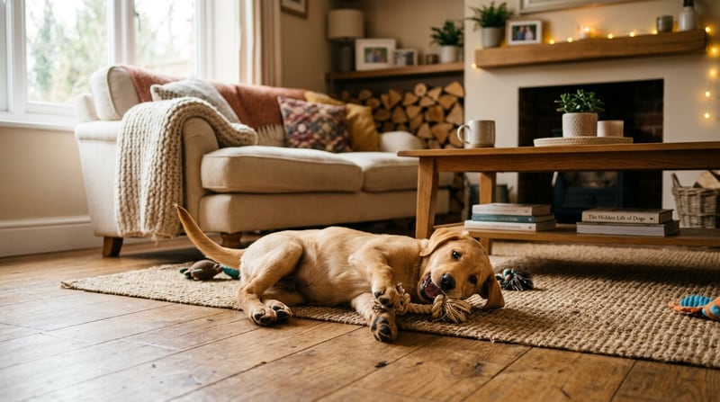 Golden-Retriever-Welpe sitzt aufmerksam in warmem Nachmittagslicht — symbolisches Bild für einen jungen Hund 2–12 Monate